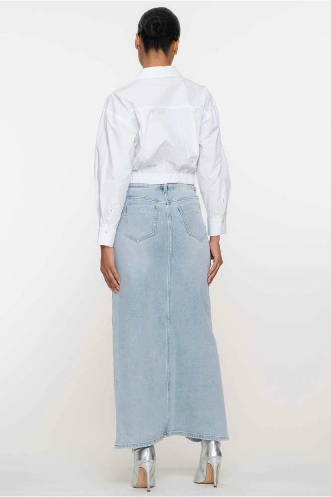 MAXI SPIJKERROK MET PATCH POCKETS 56013 10 HEAVY BLEACHED DENIM